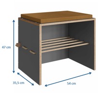 Puff Estofado com Futon e Prateleira 1004 Cordel Grafite - Bentec