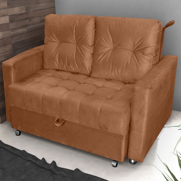 Sofá Cama 2 Lugares Drika Reclinável Veludo Light/Ferrugem - Matrix