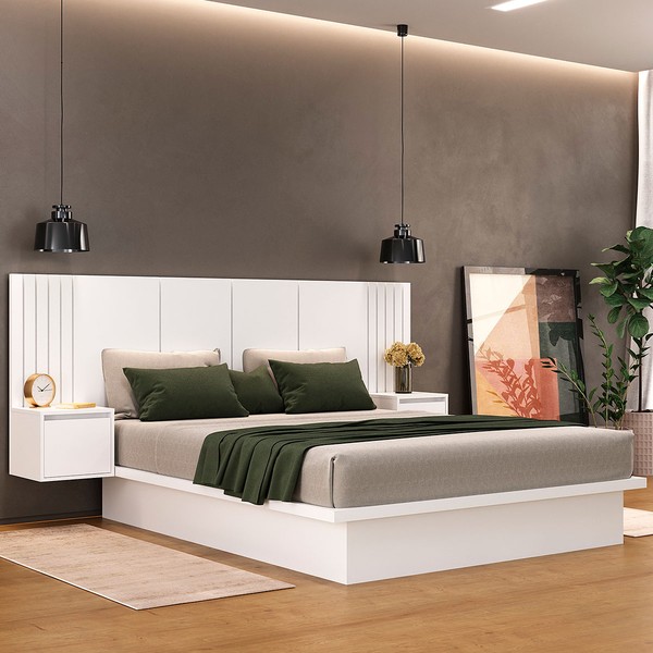 Cama Casal com Mesa de Cabeceira Branco 8292 - Foscarini