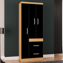 Guarda-Roupa Solteiro Milão 3 Portas 2 Gavetas Damasco/Preto - Poquema