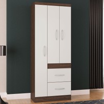 Guarda-Roupa Solteiro Milão 3 Portas 2 Gavetas Chocolate/Off White - Poquema