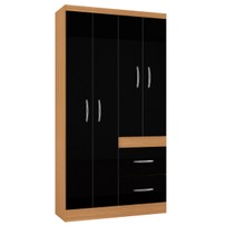 Guarda-Roupa Solteiro Milão 4 Portas 2 Gavetas Damasco/Preto - Poquema