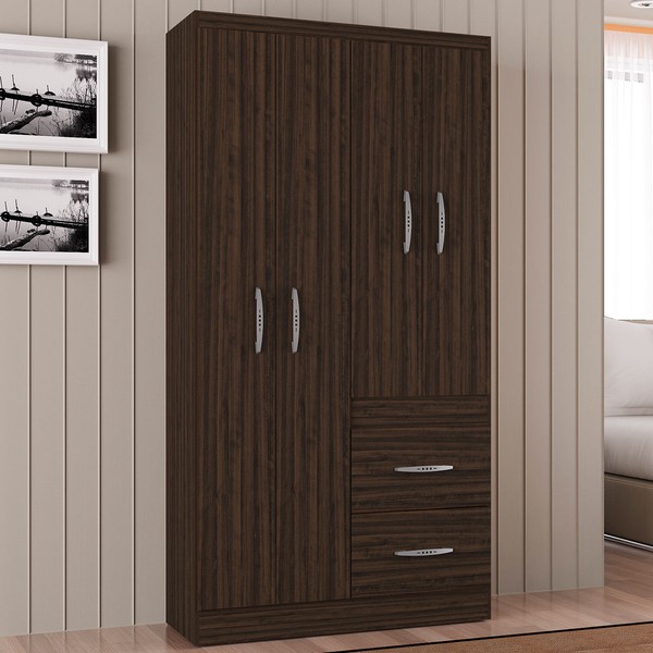 Guarda-Roupa Solteiro Milão 4 Portas 2 Gavetas Chocolate - Poquema