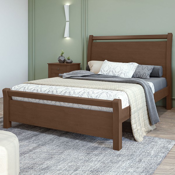 Cama de Casal Reali 100% Mdf Imbuia Clean - Móveis Lopas