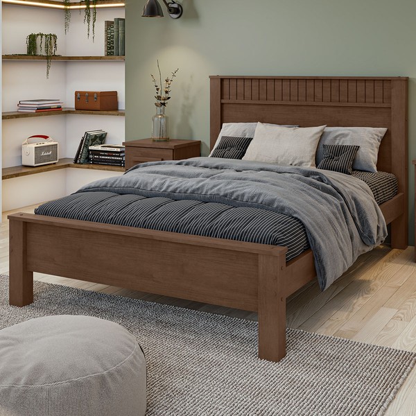 Cama de Casal Athenas Imbuia Clean - Móveis Lopas
