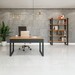 Conjunto Sala de Jantar Mesa Lisboa Base Hexagonal com 6 Cadeiras Tela Sintética Freijó/Bege Claro Rústico