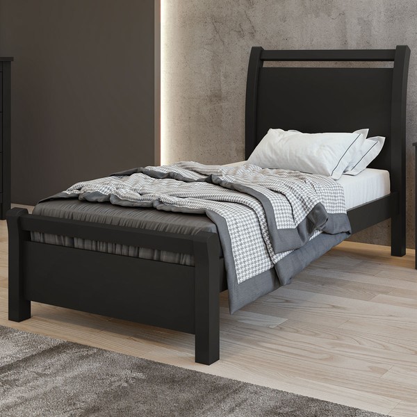 Cama de Solteiro Reali Preto Fosco - Móveis Lopas