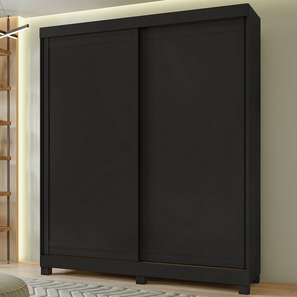 Guarda-Roupa Solteiro Lani 2 Portas 2 Gavetas Preto Fosco/Amêndoa - Móveis Lopas