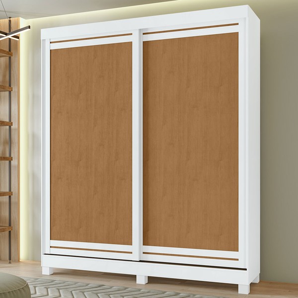 Guarda-Roupa Solteiro Lani 2 Portas 2 Gavetas  Branco/Amêndoa Clean - Móveis Lopas