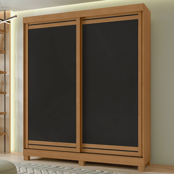 Guarda-Roupa Solteiro Lani 2 Portas 2 Gavetas Amêndoa/Preto Fosco - Móveis Lopas