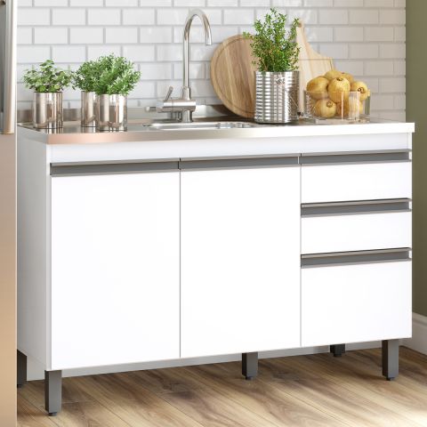 Balcão de Cozinha 3 Portas 2 Gavetas Branco B103 - Briz