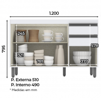 Balcão de Cozinha 3 Portas 2 Gavetas Branco B103 - Briz