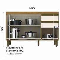 Balcão de Cozinha 3 Portas 2 Gavetas Nature/Off White B103 - Briz