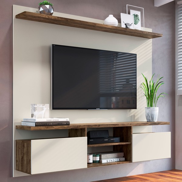 Painel para TV Até 65 Polegadas Dallas 2 Portas 3 Prateleiras Itauba/Off White - Irm Móveis
