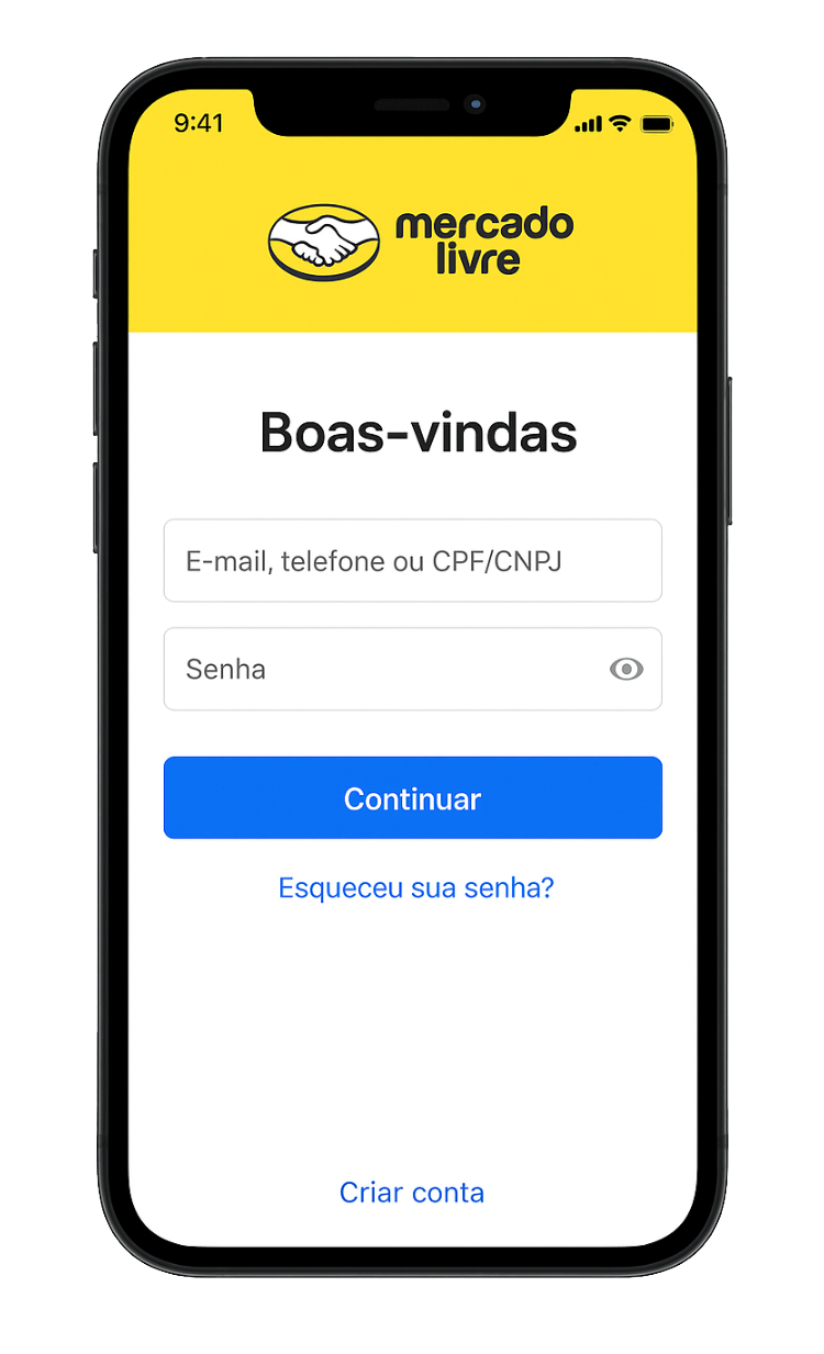 Tela de login Mercado Livre