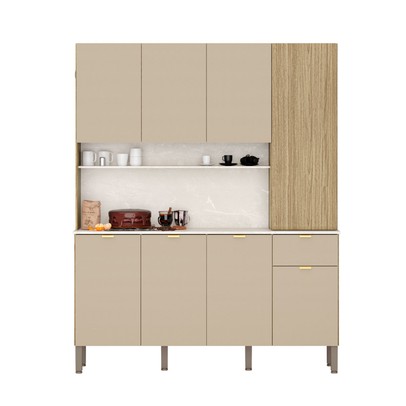Cozinha Compacta Slow 8 Portas 1 Gaveta Freijó/Vanilla - Kits Paraná