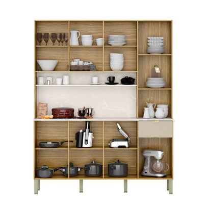 Cozinha Compacta Slow 8 Portas 1 Gaveta Freijó/Vanilla - Kits Paraná