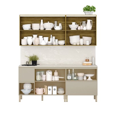 Cozinha Compacta Art 8 Portas 3 Gavetas Freijó/Vanilla - Kits Paraná