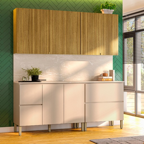 Cozinha Compacta Art 8 Portas 3 Gavetas Freijó/Vanilla - Kits Paraná