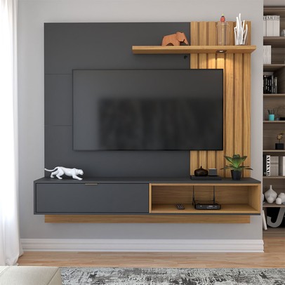 Painel para TV Até 60 Polegadas Caribe 1 Porta 1 Prateleira Preto Fosco/Noce - Panorama Móveis