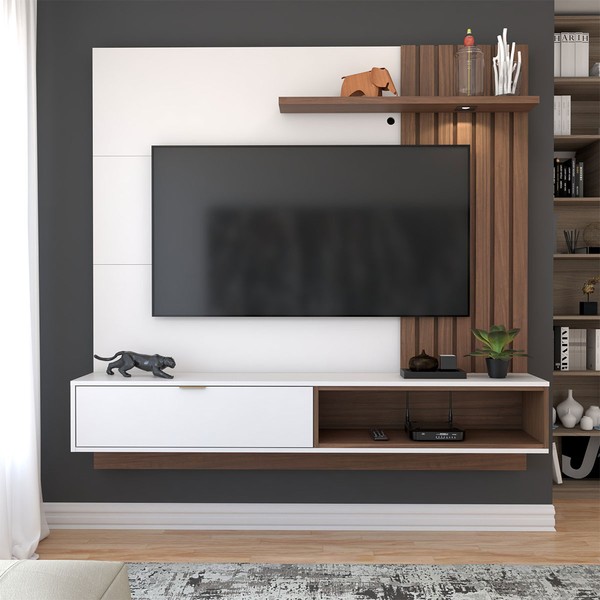 Painel para TV Até 60 Polegadas Caribe 1 Porta 1 Prateleira Off White/Nogueira Real - Panorama Móveis