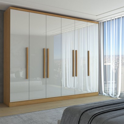 Guarda-Roupa Casal Velar 6 Portas 4 Gavetas Cinamomo/Off White - Panorama Móveis