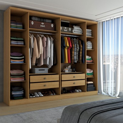 Guarda-Roupa Casal Velar 6 Portas 4 Gavetas Cinamomo/Off White - Panorama Móveis