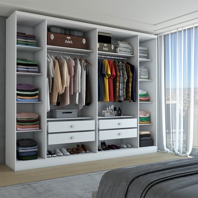 Guarda-Roupa Casal Velar 6 Portas 4 Gavetas Neve - Panorama Móveis