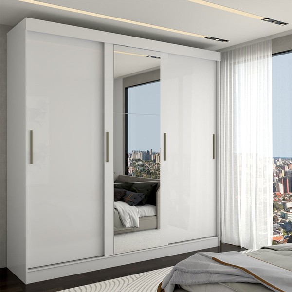 Guarda-Roupa Casal Kate 3 Portas 2 Gavetas com Espelho Branco - Panorama Móveis