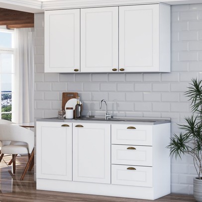 Cozinha Americana Compacta Califórnia 5 Portas 3 Gavetas Branco - Panorama Móveis