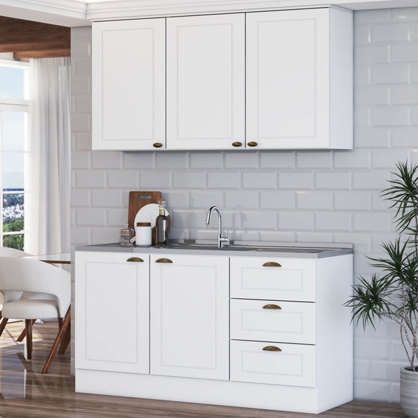 Cozinha Americana Compacta Califórnia 5 Portas 3 Gavetas Branco - Panorama Móveis