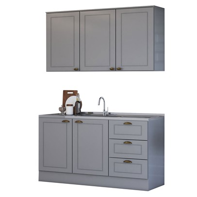 Cozinha Americana Compacta Califórnia 5 Portas 3 Gavetas Cinza - Panorama Móveis