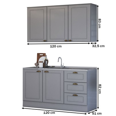 Cozinha Americana Compacta Califórnia 5 Portas 3 Gavetas Cinza - Panorama Móveis
