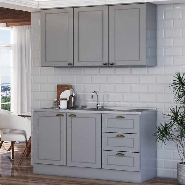 Cozinha Americana Compacta Califórnia 5 Portas 3 Gavetas Cinza - Panorama Móveis