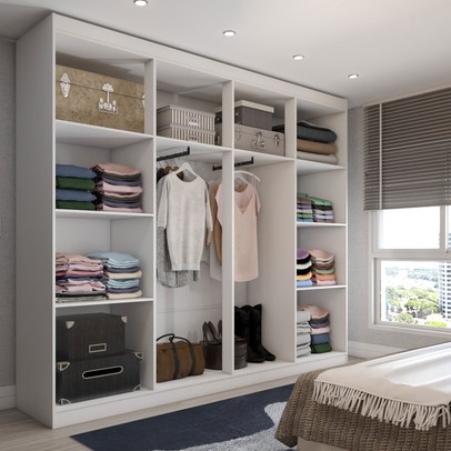 Guarda-Roupa Casal Ela e Ele 8 Portas 8 Prateleiras Malbec Branco Fosco - Panorama Móveis