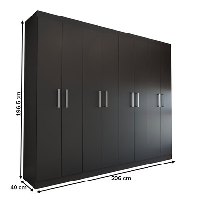 Guarda-Roupa Casal Ela e Ele 8 Portas 8 Prateleiras Malbec Preto Fosco - Panorama Móveis