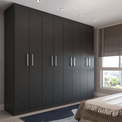 Guarda-Roupa Casal Ela e Ele 8 Portas 8 Prateleiras Malbec Preto Fosco - Panorama Móveis