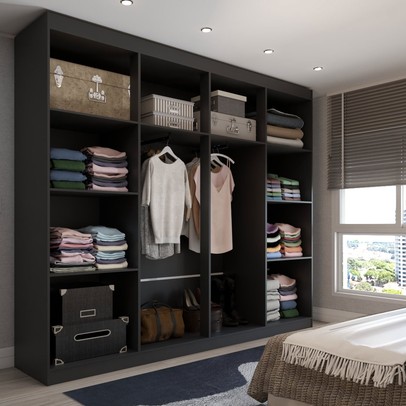 Guarda-Roupa Casal Ela e Ele 8 Portas 8 Prateleiras Malbec Preto Fosco - Panorama Móveis