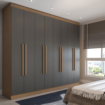 Guarda-Roupa Casal Ela e Ele 8 Portas 8 Prateleiras Cinamomo/Chumbo - Panorama Móveis