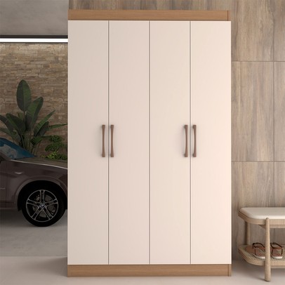 Sapateira Multiuso 20 Pares Sapato 4 Portas 8 Prateleiras Off White/Nogueira - Panorama Móveis