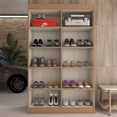 Sapateira Multiuso 20 Pares Sapato 4 Portas 8 Prateleiras Off White/Nogueira - Panorama Móveis