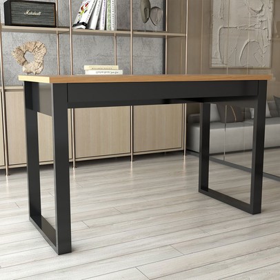 Conjunto Home Office Industrial 100% Mdf Mesa e Gaveteiro Freijó/Preto - Panorama Móveis