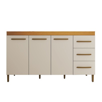 Balcão de Cozinha Completo 3 Portas 3 Gavetas Nature/Off White - Panorama Móveis