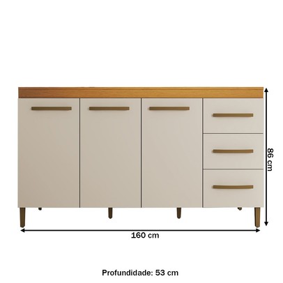 Balcão de Cozinha Completo 3 Portas 3 Gavetas Nature/Off White - Panorama Móveis