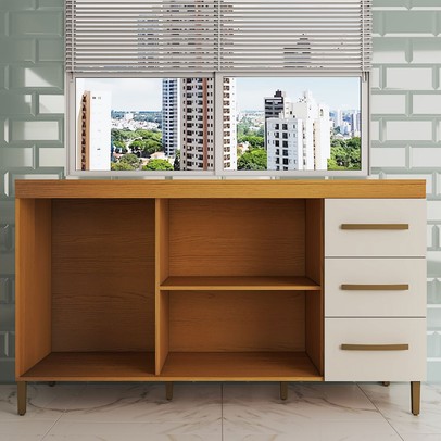 Balcão de Cozinha Completo 3 Portas 3 Gavetas Nature/Off White - Panorama Móveis