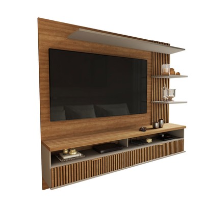 Painel para TV Até 65 Polegadas Ripado 2 Portas Amêndoa/Titânio- Panorama Móveis