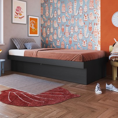 Cama de Solteiro Bogotá com Baú Grafite - Art In Móveis