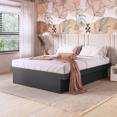 Cama Casal Bogotá com Baú Articulável Grafite - Art In Móveis