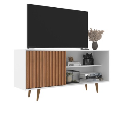 Rack para TV Até 55 Polegadas San Diego 1 Porta Ripado Branco/Freijó - Jcarvalho