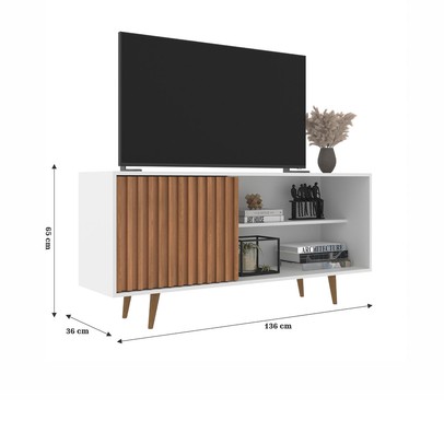 Rack para TV Até 55 Polegadas San Diego 1 Porta Ripado Branco/Freijó - Jcarvalho